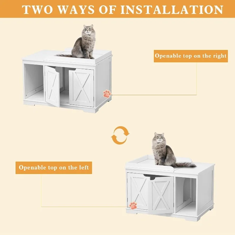 Flip Top กล่องครอกแมว Enclosure ครอบคลุมกล่องครอกซ่อนเฟอร์นิเจอร์ไม้แมวห้องน้ําตู้สําหรับ Kitty ขนาดกลางและขนาดใหญ่