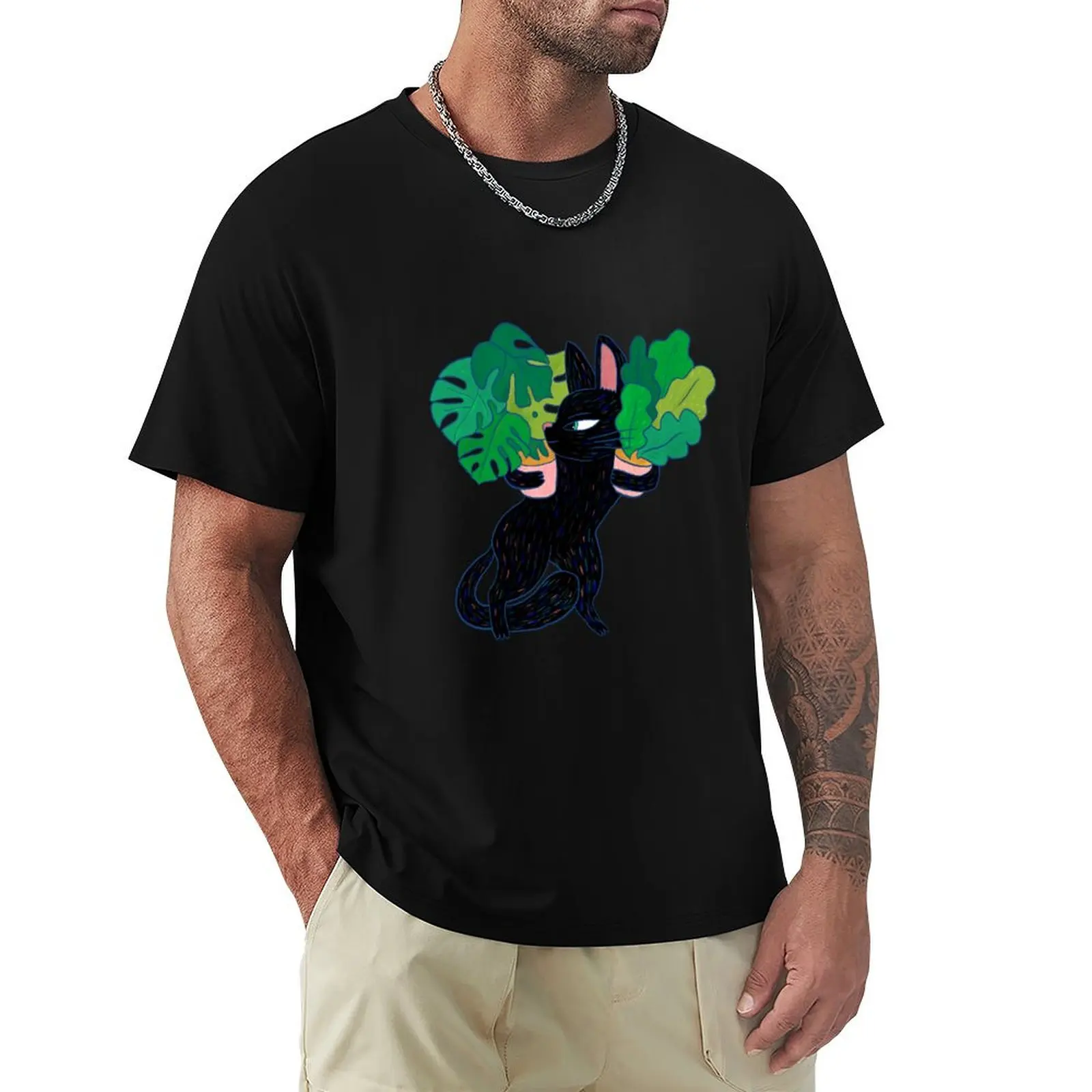 Cat stealing plants T-Shirt Stretch Fabric Comfort T-Shirt