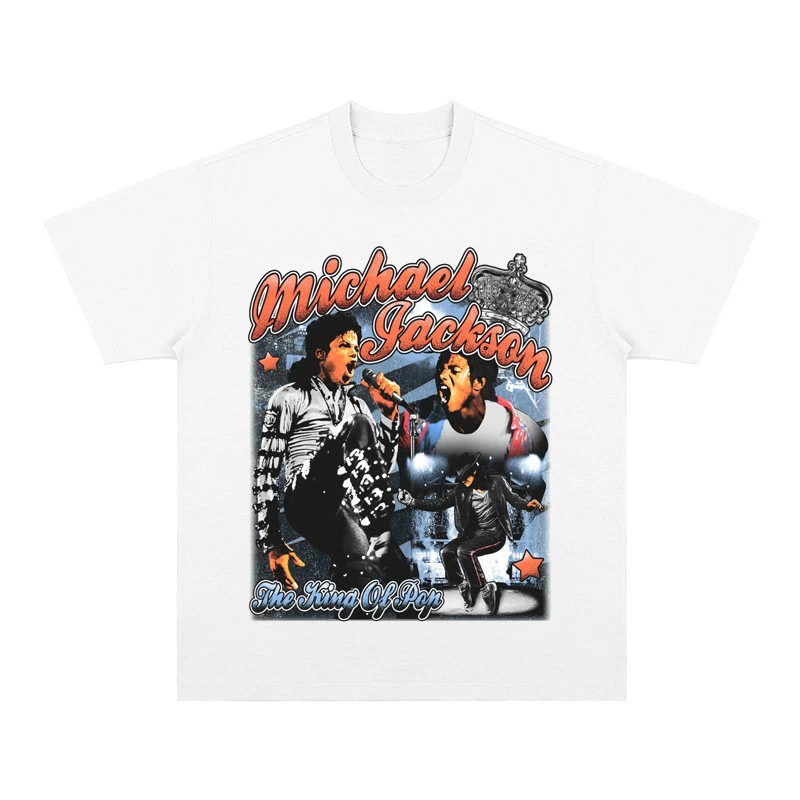 New Michael Jackson Portrait Print Short-Sleeved Retro T-Shirt High-end Luxury Unisex Style Both of Men and Women