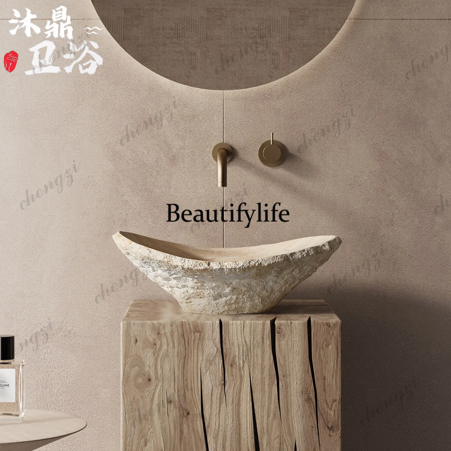 Medieval style wash basin toilet rock texture art basin designer hotel clubhouse wash basin