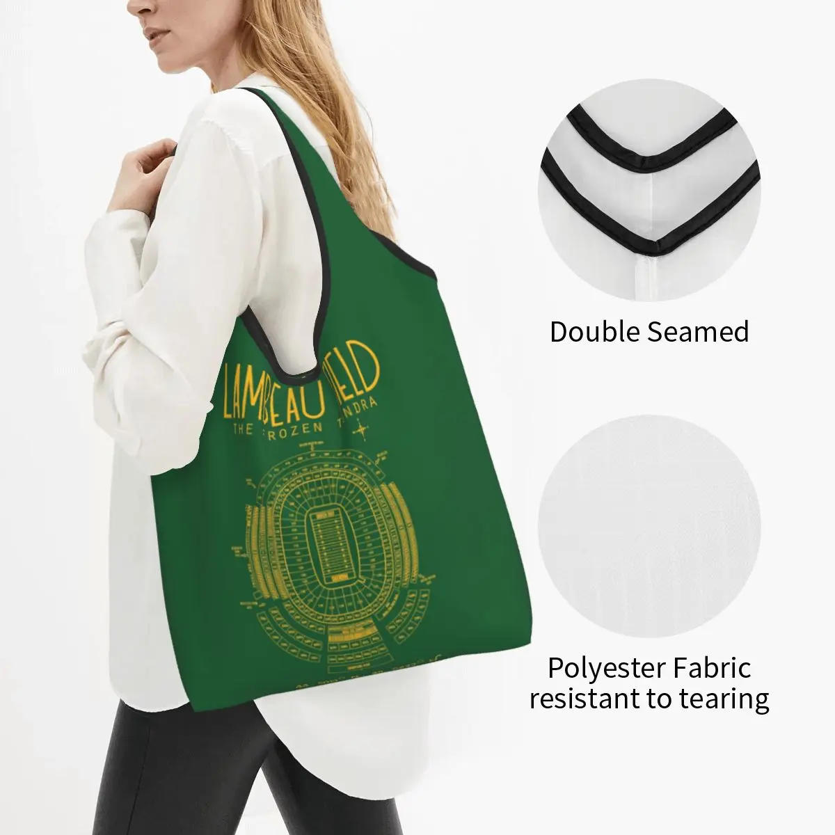 Green Bay Packers Lambeau Field Stadium Portable Tote Shopping Bags Large Capacity Shopper Bag Grocery Handbag Shoulder Bag