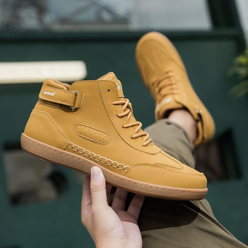 Top Barefoot Shoes Mens Wide Toe Ankle Boots Outdoor Non-Slip Artificial Leather Shoes Zero Drop Lace Up Outdoor Walking Shoes