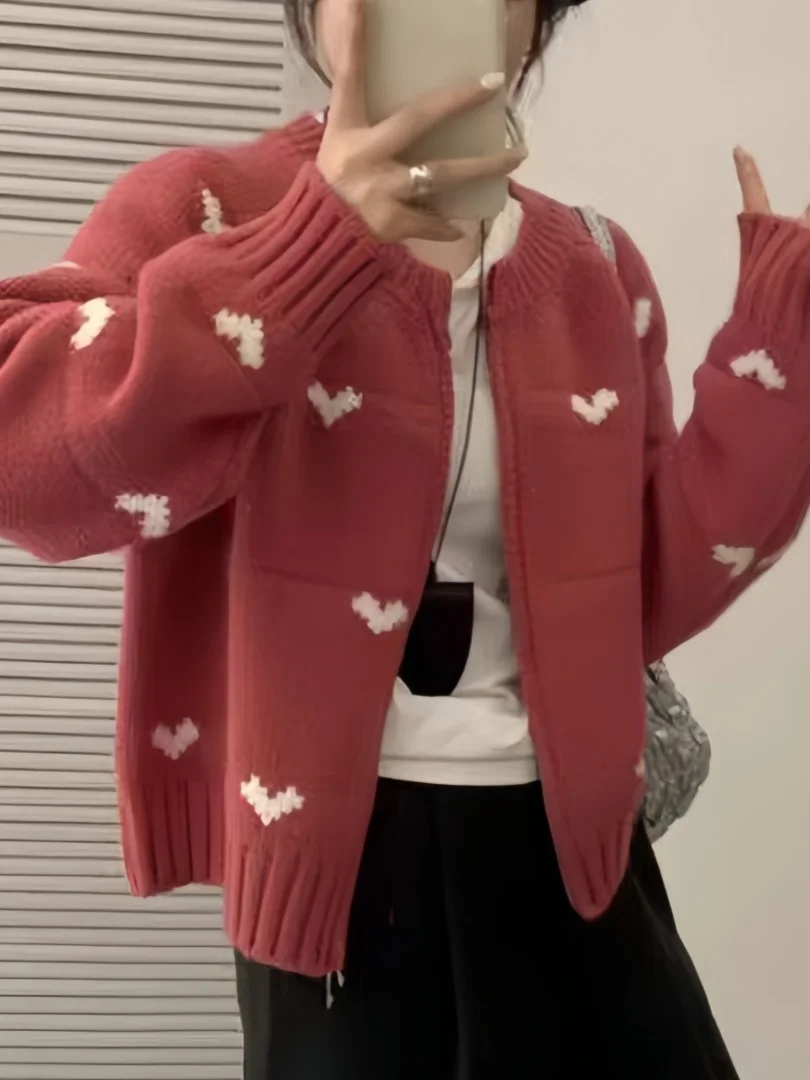 Cárdigan Corto de Punto ueso con Cierre Doble, Cuello Redondo, Top Entallado para Mujer, Moda Otoño Invierno 2025