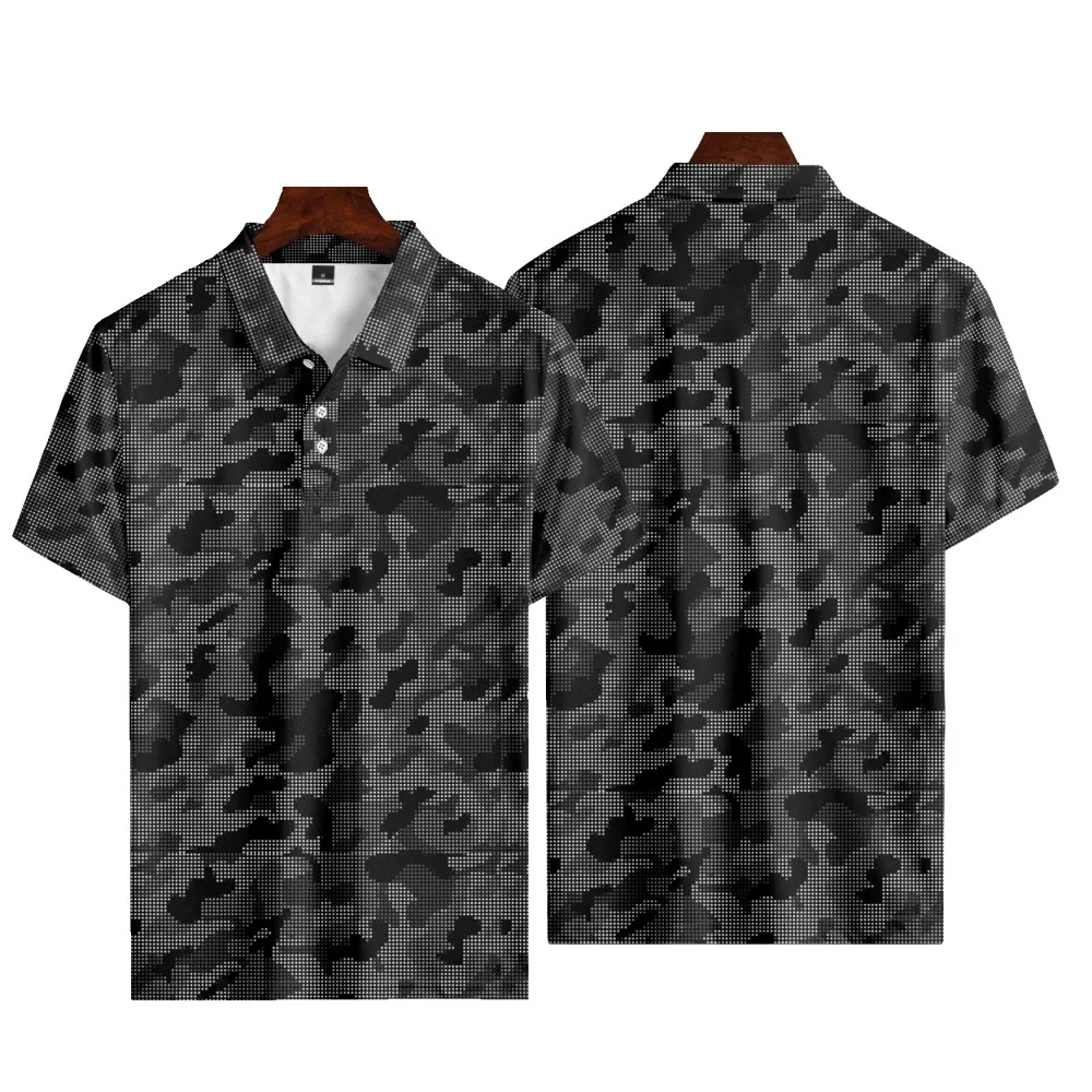 Camouflage Printed Summer Men\'s Button Down Collar Polo Shirts Casual Tops Oversized Short Sleeve Fashion Sportwear Men Clothing