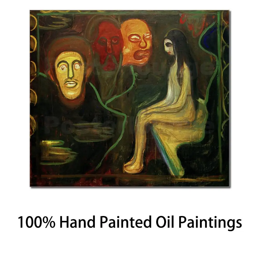 

Abstract Figure Painting Canvas Art Girl and Three Male Heads by Edvard Munch Artwork High Quality Hand Painted Study Room Decor