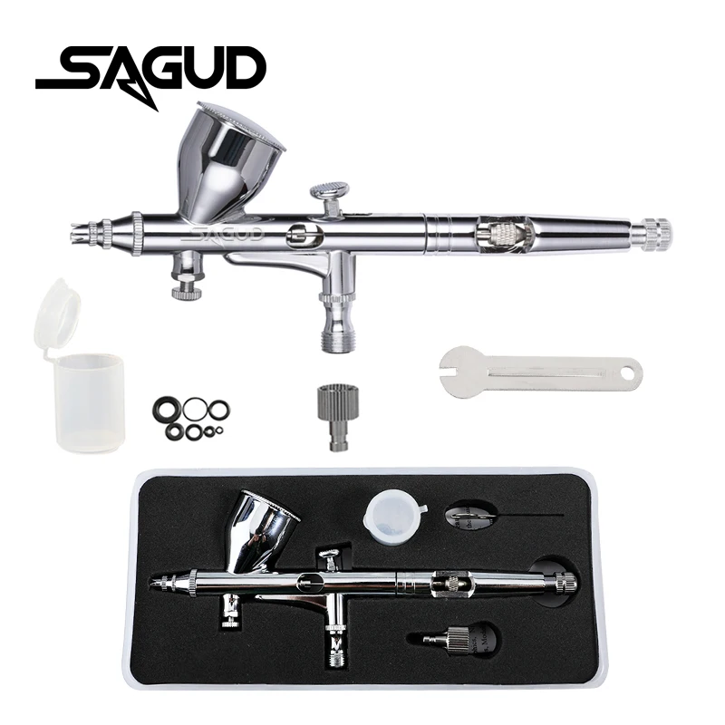 SAGUD Dual Action Gravity Airbrush Kit Paint Nail Spray Gun Makeup Paint Set Face Tattoo Art DIY Tool With Air Brush Set