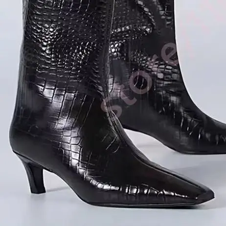 Women Knee High Boots Pointed 2026 Square Toe Slim Kitten Heel Tall Elegant Runway Boots Fashion Boots Party Evening Daily Wear