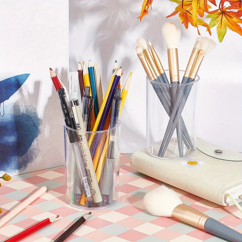 2pcs Clear Acrylic Pen Holders - Sleek Column Design for Pens, Makeup Brushes & Desk Organization, 2.64