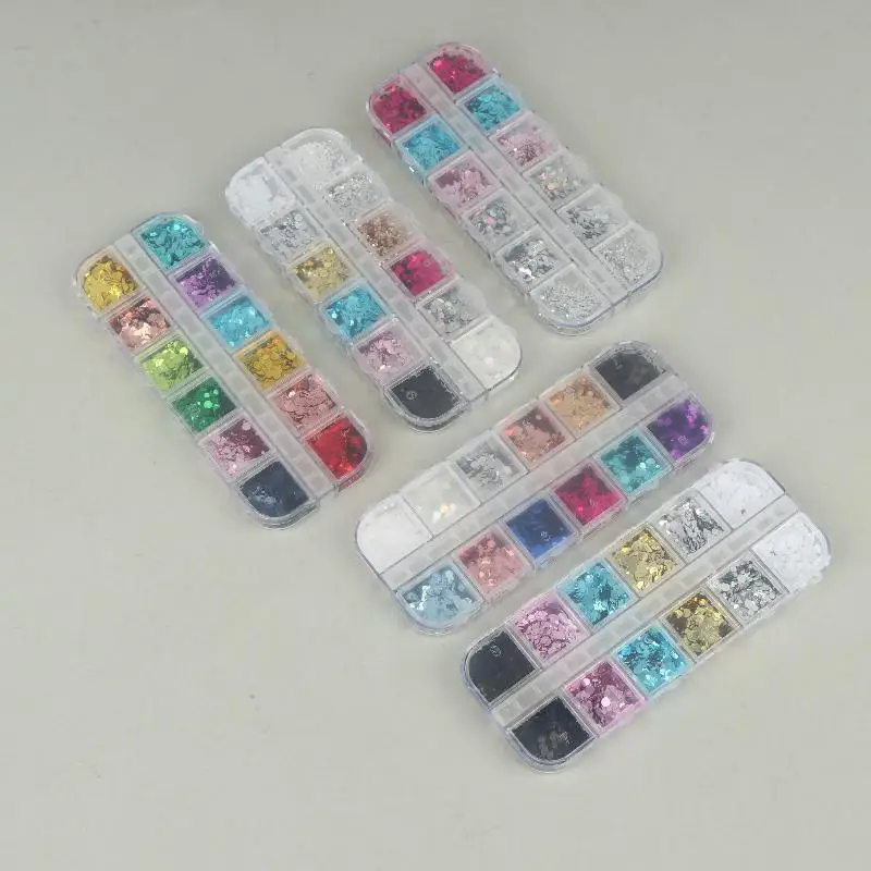 12 Fächer Runde Punkt-Blumen-Nagelkunst-Pailletten mit Glänzendem Glitzer in Verschiedenen Farben für DIY Nagelstudio Maniküre Dekoration – Detail 9