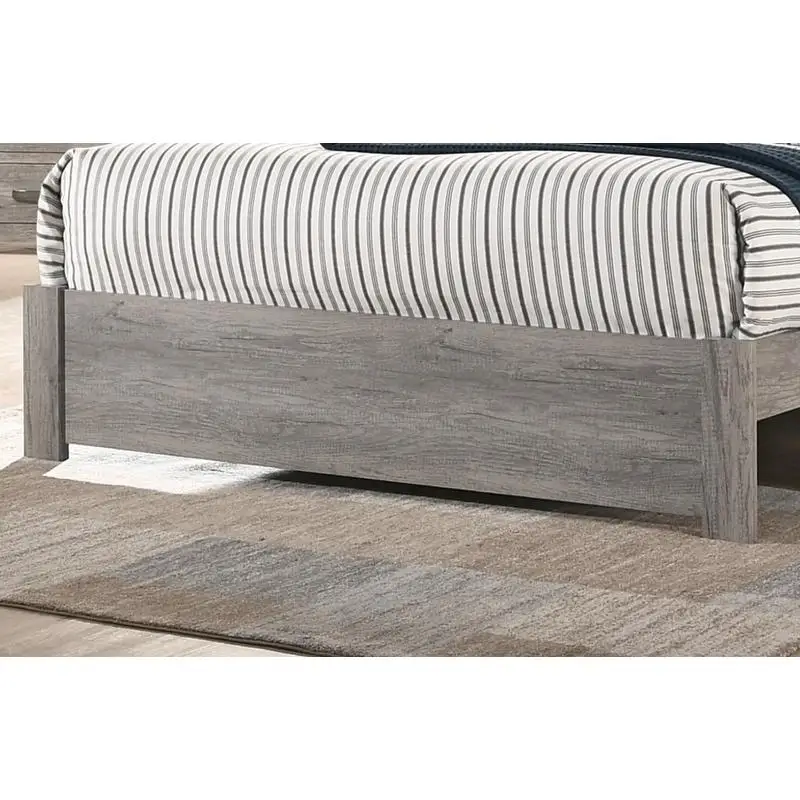 إطار سرير رمادي بسيط وحديث بحجم كوين - أثاث خشبي قطعة واحدة بتصميم صفائح ورقية