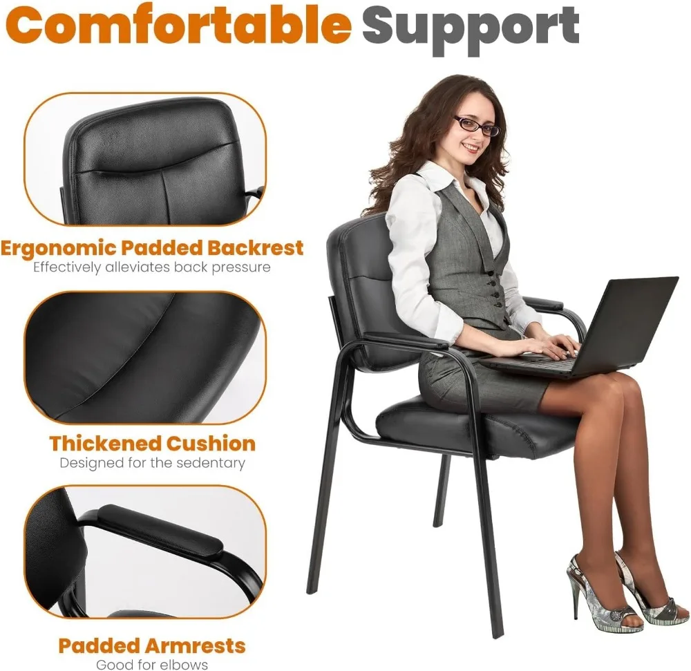 Comfortable Office Guest Chairs Set of 2, No Wheels, Padded Arms for Waiting Room and Conference Use