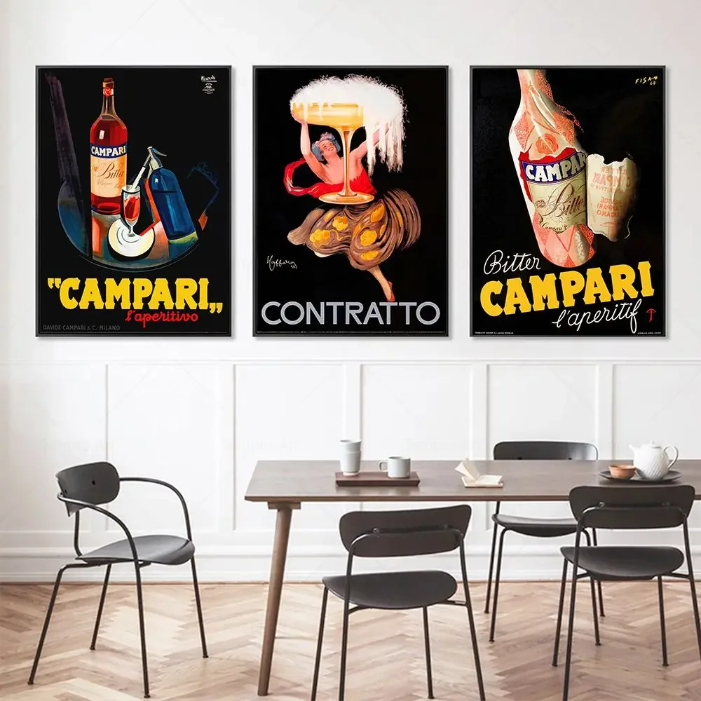 Vintage Italian Food&Drink Poster Pasta Contratto Campari Advert Wall Art Canvas Painting Print Pictures Kitchen Room Home Decor