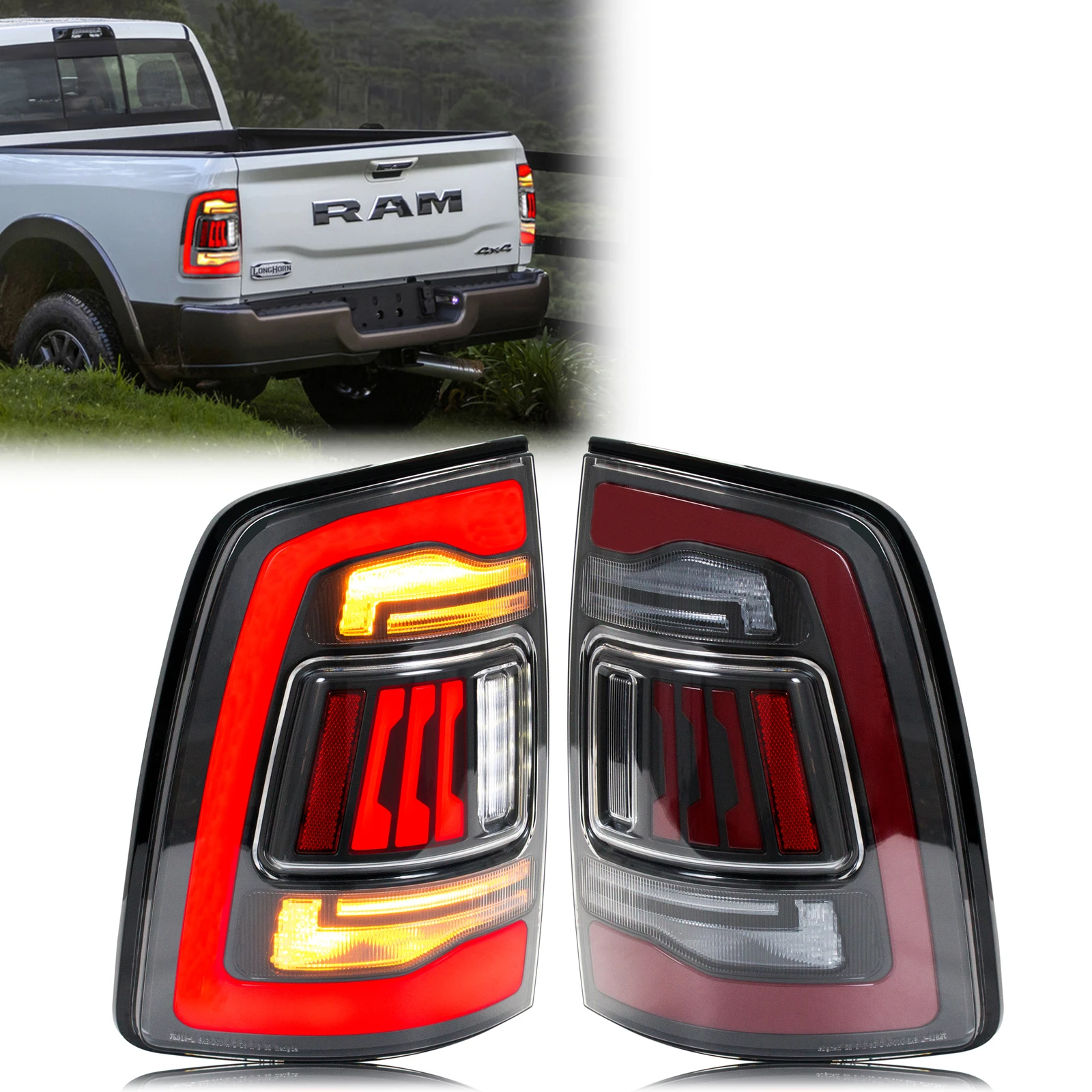 LED Tail Lights for Dodge Ram 1500 2500 3500 2009-2018 4th Gen Sequential Yellow Turn Signal Clear Red Rear Lamps Assembly