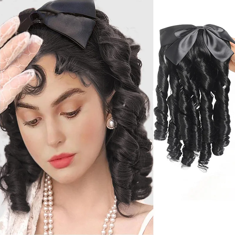 

LUPU Synthetic Bow Ponytail Extensions For Women Girls Retro Style Puffy Curl Ponytail Hair Accessories For Daily Party Festival