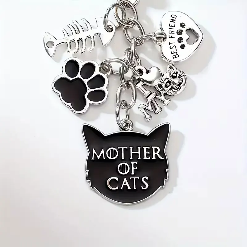 [Halloween Mother's Day] 1 Cat Mom Keychain - Halloween-Themed Accessory with Fish Bones, Heart, Devil Cat, and Paw Designs, Lobster Clasp for Bags and Cars, Ideal Gift for Cat Lovers, Alloy Material, Bag Accessory | Playful Accessories | Durable Keychain, Cat Accessories, Mother's Day