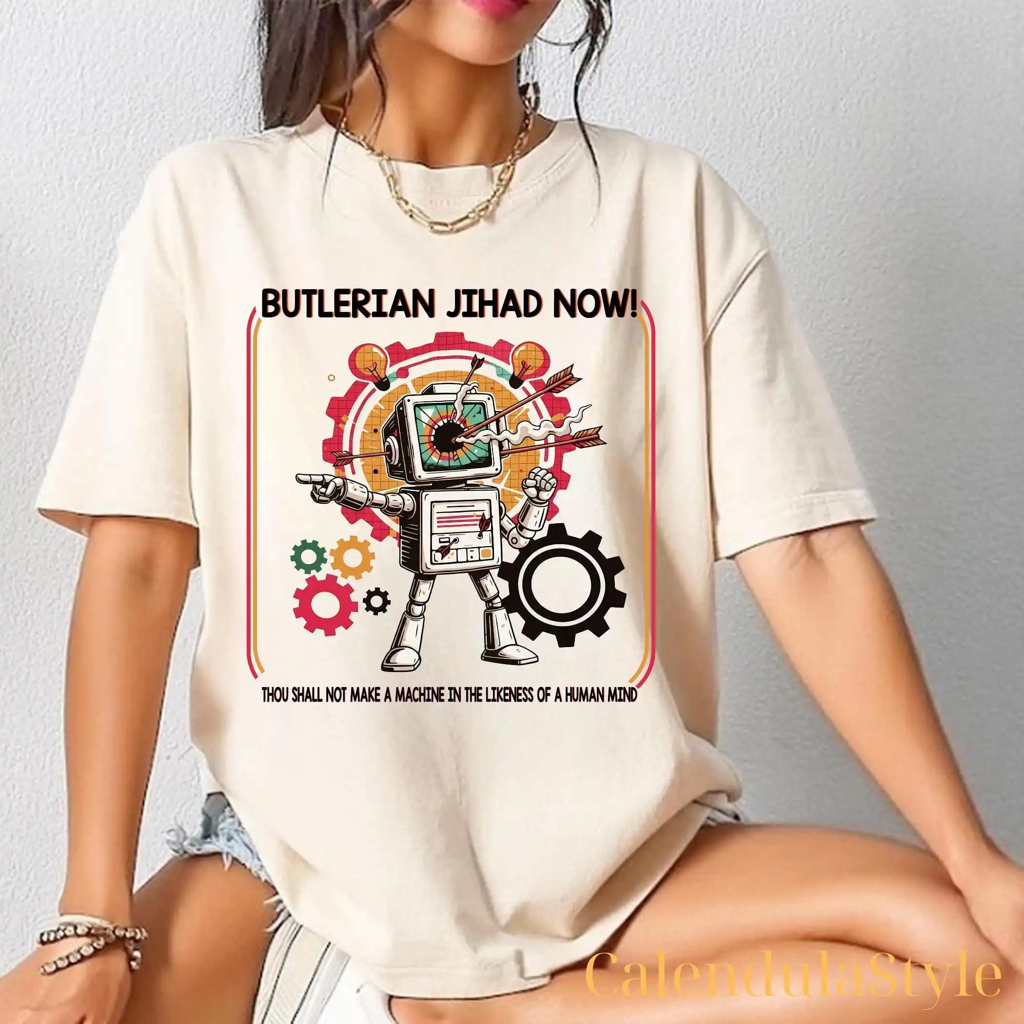 Butlerian Jihad Now Shirt, 80s Sci-Fi T-shirt, Anti-Tech Luddite Tee, Anti AI, Robot War Tee Shirt, Color Tshirt