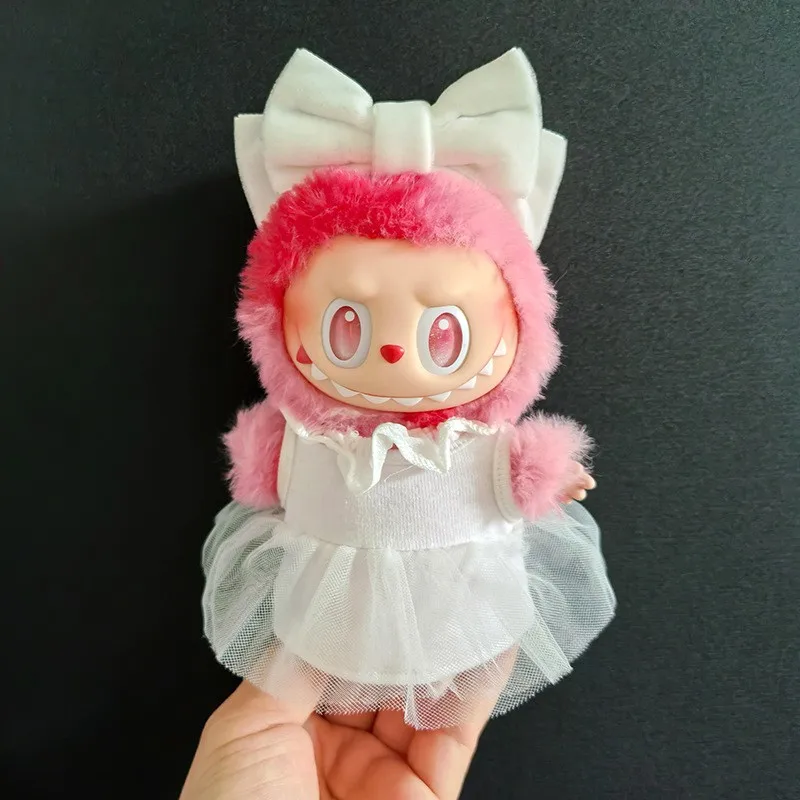 Para labubu roupas de bebê primeira segunda terceira geração 17cm macaron roupas sentado festa headbands acessórios