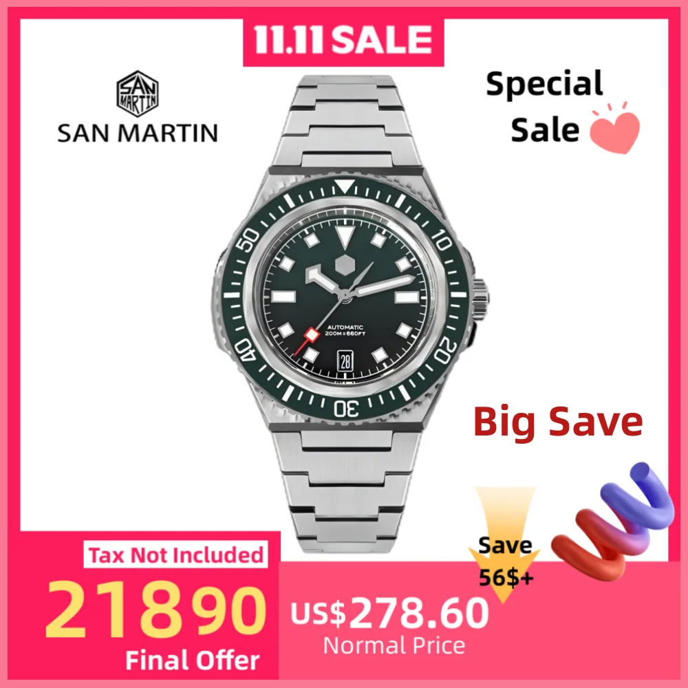 

San Martin 41mm Enamel Gradient Dial Men Diving Watch Mechanical NH35 Wristwatch Monocoque Case Sports 6H 20Bar BGW-X1 SN0146