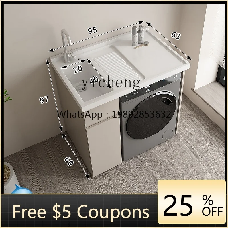 LYY Balcony Washing Wardrobe Integrated Basin Washing Pool Sink with Washboard Bathroom Cabinet Drum Washing Machine Cabinet