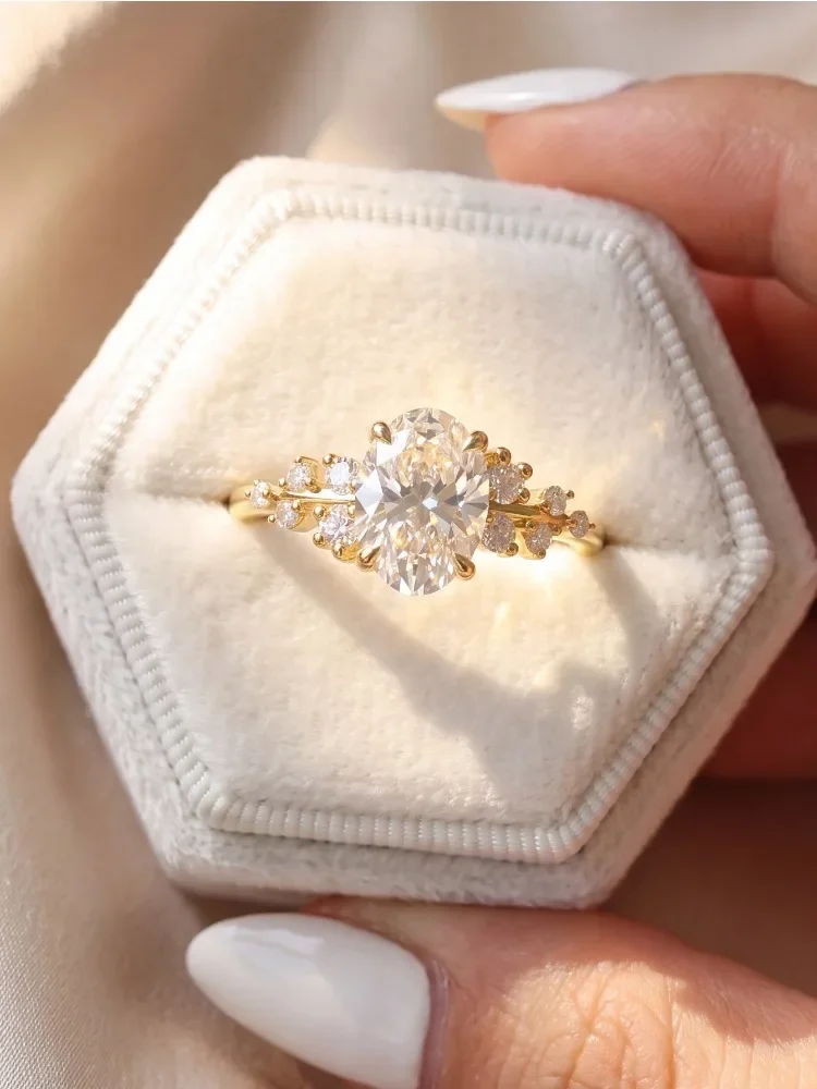 Luxury Simple Four Claw Elliptical Round Zircon Ring For Women 925 Sterling Silver Engagement Wedding High Quality Fine Jewelry