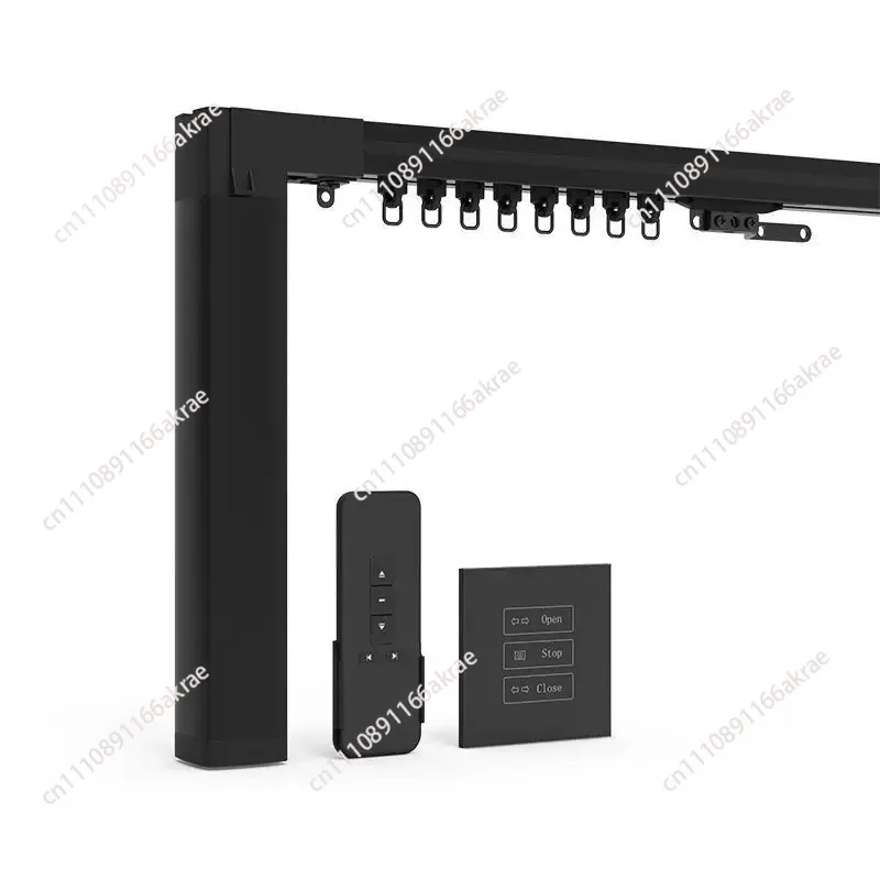 Black Smart Curtain Motor Black Electric Curtain Rails Motorized Curtain Poles For Living Room