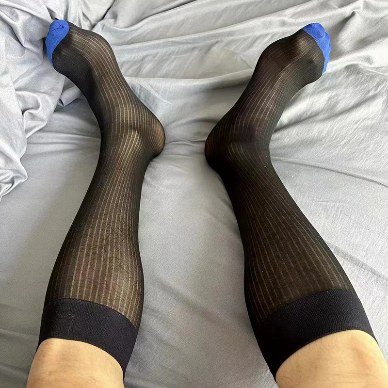 

Men's Sexy Ultra-Thin Calf Business Socks Summer Transparent See-Through Formal Dress Male Stockings Tube Middle Socks