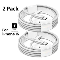 2Pack USB C Charger Cable PD 60W Type C Braided Charging Cable Cord Fast Charging Wire USB C for IPhone 15 Pro Max Plus 1M 2M