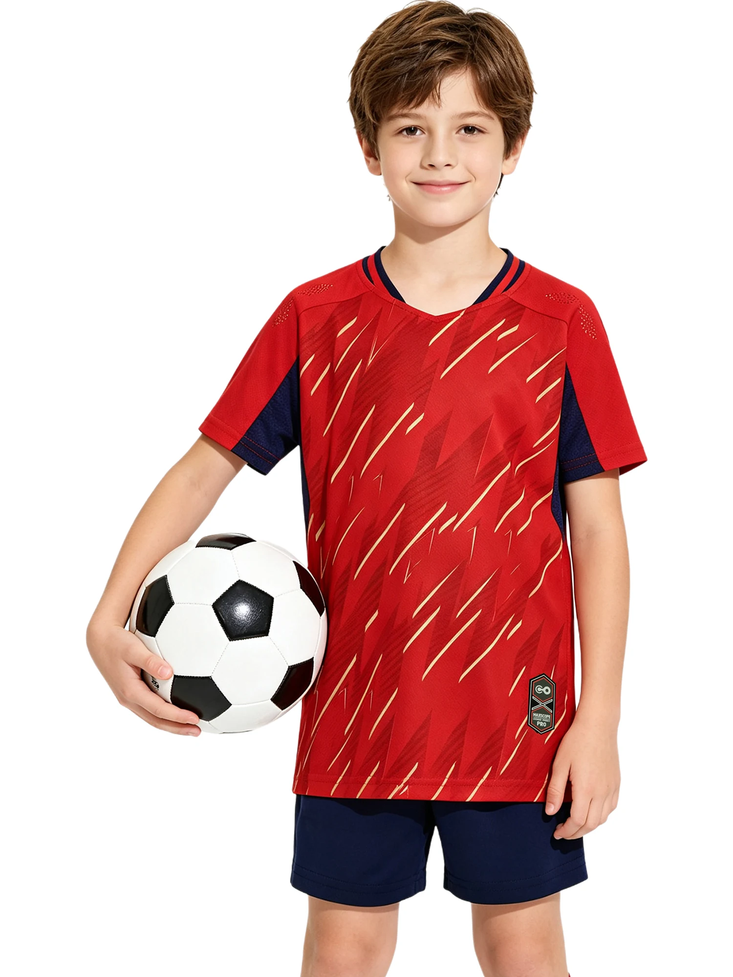Kids Boys Football Training Uniform Short Sleeve Soccer Top with Elastic Waistband Shorts Quick Dry for Match Practice