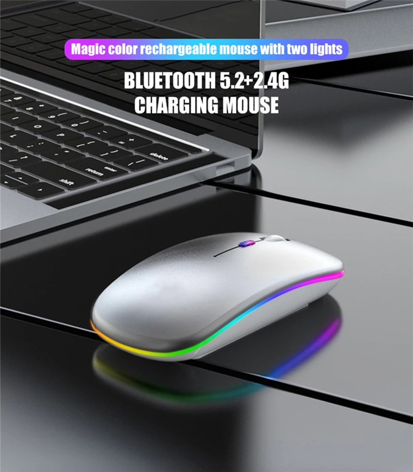 Wireless Bluetooth 5.0 Mouse For Tablet Laptop Computer Mini Ultra Thin Wireless Mice Rechargeab 2.4GHz Mute Button