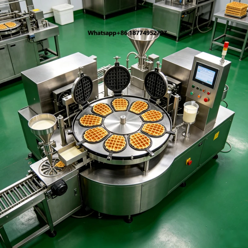 Industrial Double Plate Waffle Maker Multi Group Independent Temp Control Food Plant Assembly Line Supporting Machine