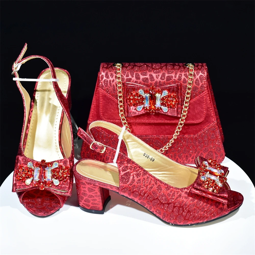 Red Women Shoes And Bag Set African Ladies Summer High Heels Sandals Match With Handbag Clutch Party Femmes Sandales 938-89