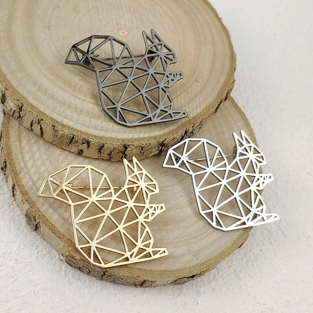 بروش على شكل سنجاب مجوف من الفولاذ المقاوم للصدأ مطلي بالذهب عيار 18 قيراط، إكسسوارات بدلة سوداء، مجموعة مطابقة لحفلات الزفاف #1