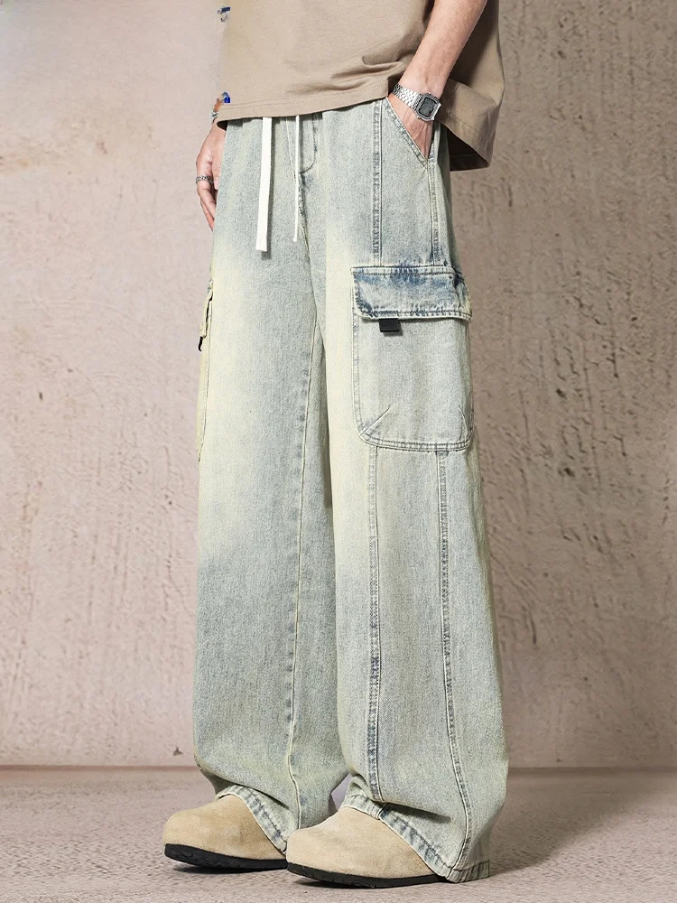 

Wassup Happy Vintage American Sle Men's Jeans Summer New Loose Straight Leg Workwear Trousers Wide Leg Pants Cotton Polyest...