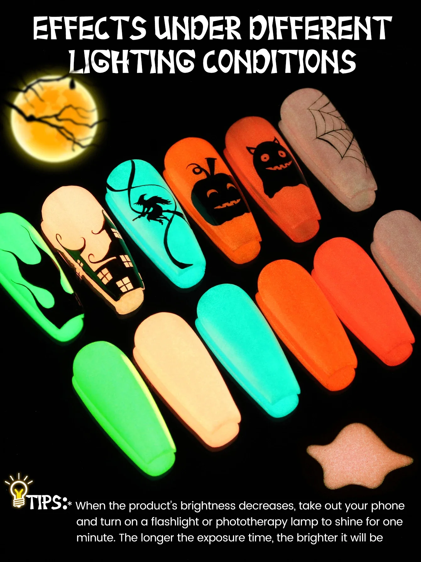 YOKEFELLOW Glow in the Dark Gel Nail Polish 10ML Fluorescent Neon Orange Glow UV Gel Polish Nail Art for Halloween Women Girls