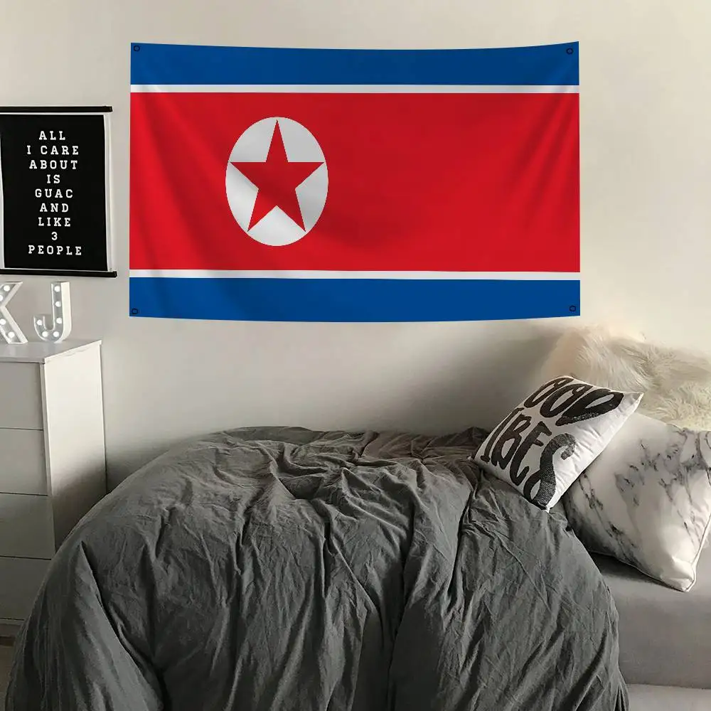 North Korea Flag Banners Four Hole Flag Polyester Outdoor Decor Room Aesthetic