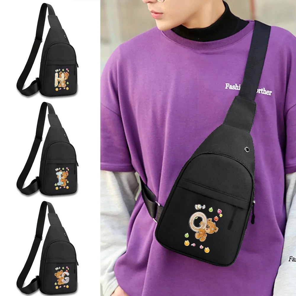 2022 Trend Chest Bag for Men Canvas Sport Crossbody Men Shoulder Bag Mobile Phone Chest Bag Bear Letter Pattern Printed handbags