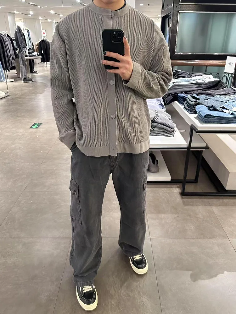 

American High Street Retro Grey Denim Pants Men's Cleanfit Straight Loose Wide Leg Jeans Casual Straight Leg Jeans