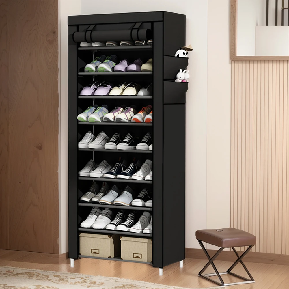 

10 Layers Dustproof Shoes Storage Rack with Cover Free Standing Organizer for Home Student Dormitory Office Worker