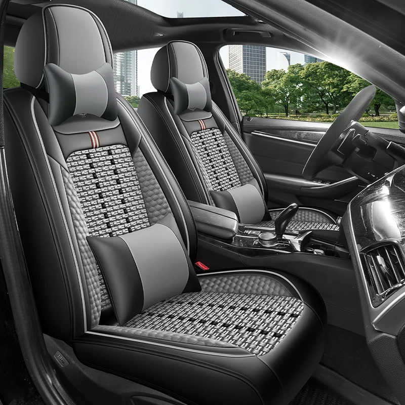 

Ice silk material front two-seat car seat covers, with headrests and lumbar supports, suitable for most car models