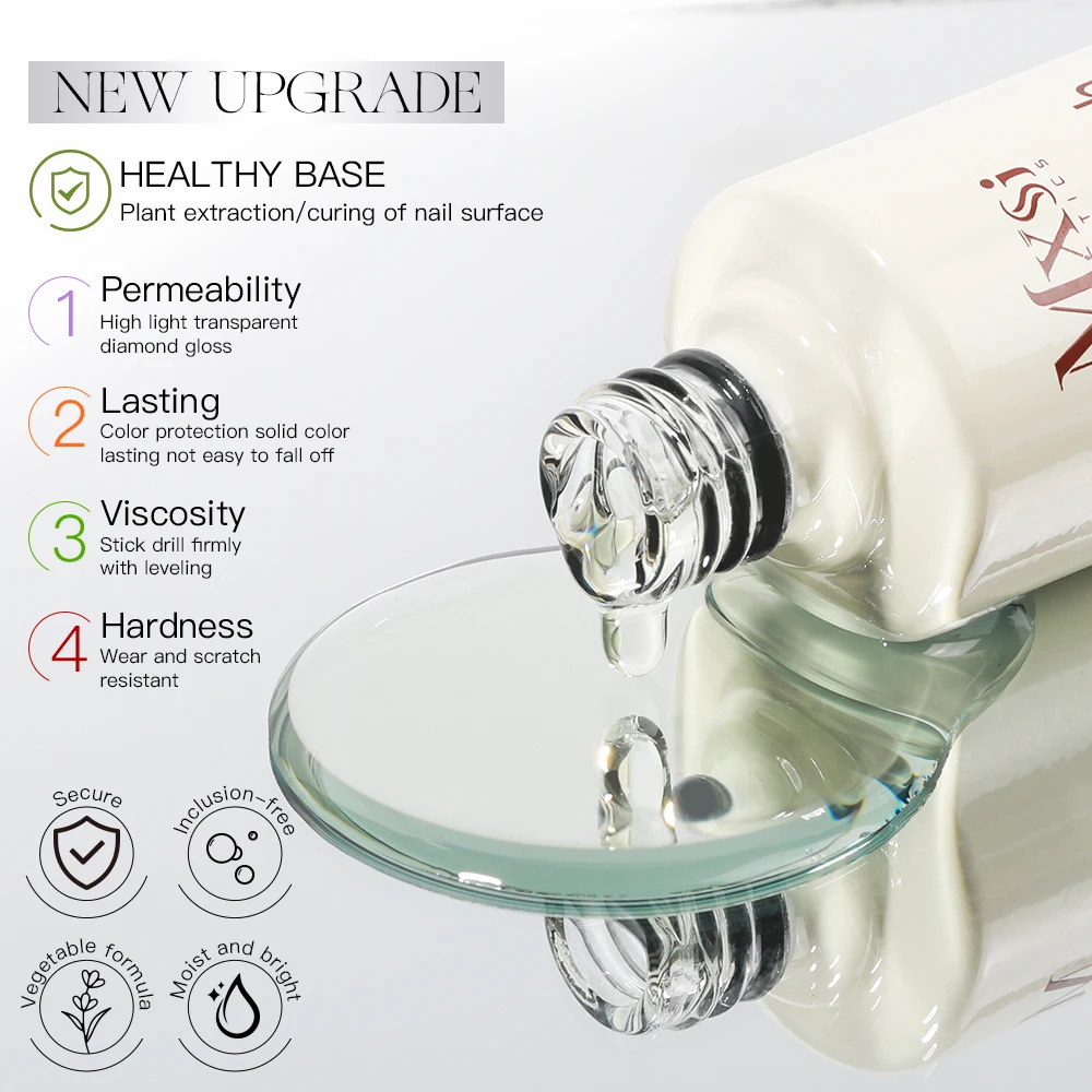 Mxsi 15ML Strong Base Coat Gel No Wipe Top Coat Gel Nail Polish For Semi Permanent UV Varnish Self Leveling Gel French Manicure