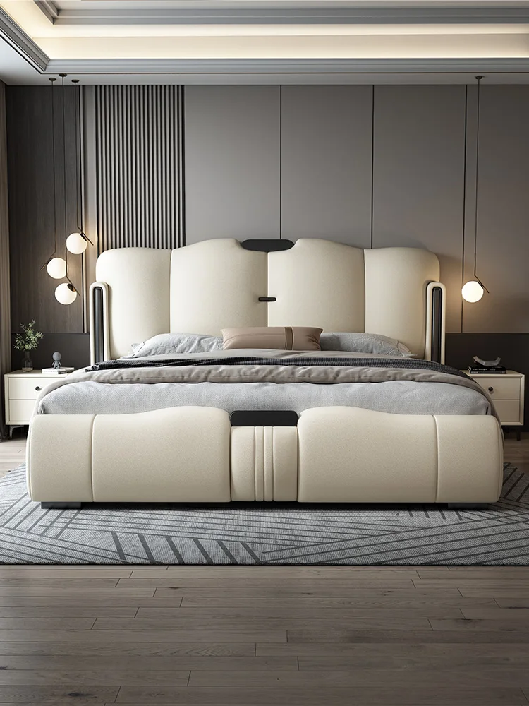 Light luxury leather bed Modern simple master bedroom 1.8 meters double bed 2 meters queen bed storage high-end Italian soft bag