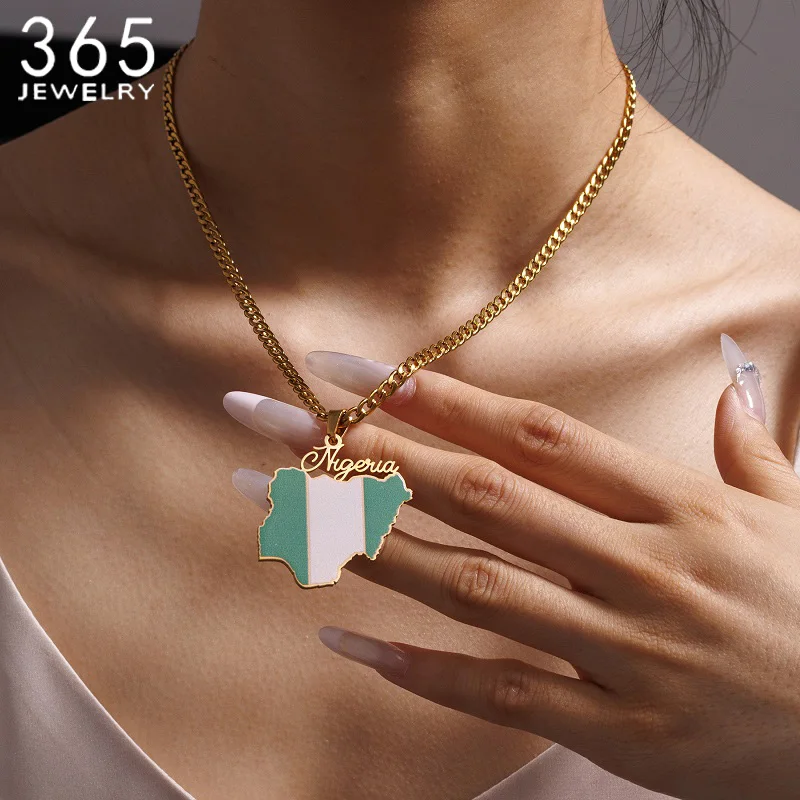 

365 New Style Personalized Engraved Color Map Pendant Stainless Steel Custom Name For Men Women Nameplate Choker Fashion Jewelry
