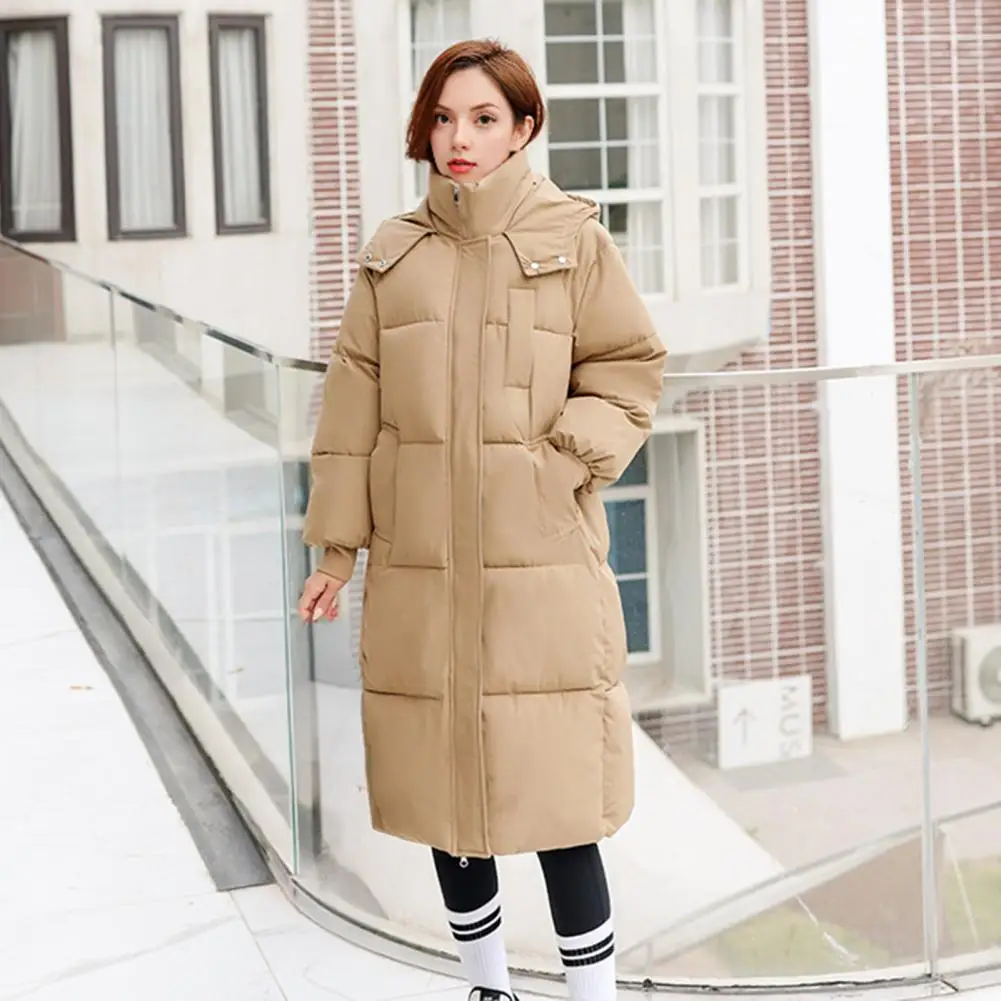Long Puffer Jacket for Women Thicken Warm Quilted Hooded Coat Zip Up Full Length Down Coat Snow Outercoat Korean Winter Jacket