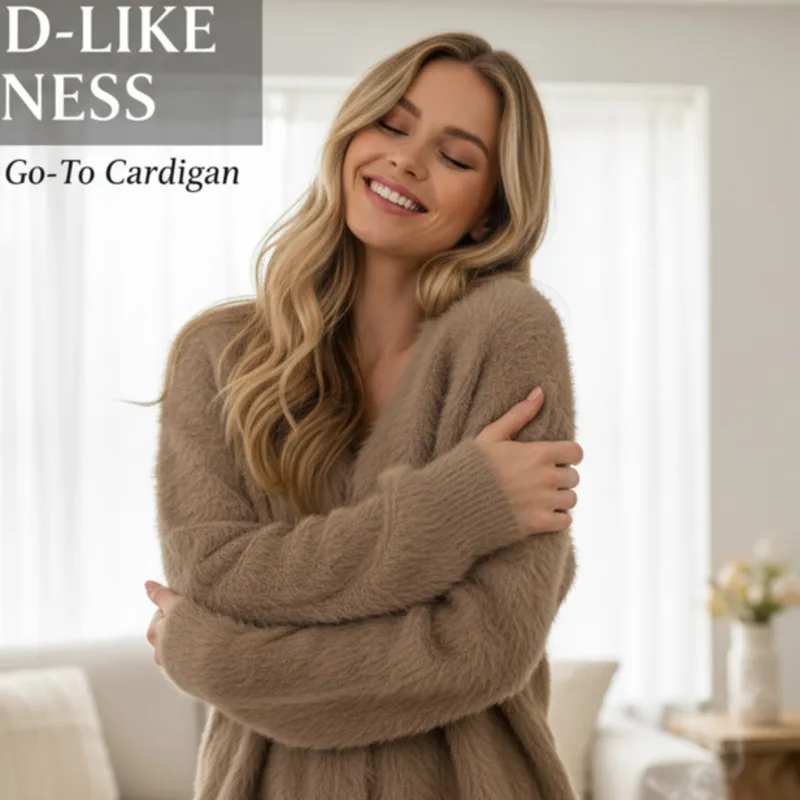 

Loose Fit Mohair Style Knit Cardigan For Women's Autumn Wardrobe Soft Warm Fluffy Long Sleeve Single Breasted Sweater Outwear