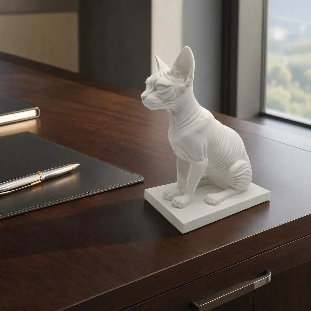 Hairless Cat Statue Realistic Sphynx Hairless Cat Figurine Collection Science Educational Prop Model Desktop Ornament for Home