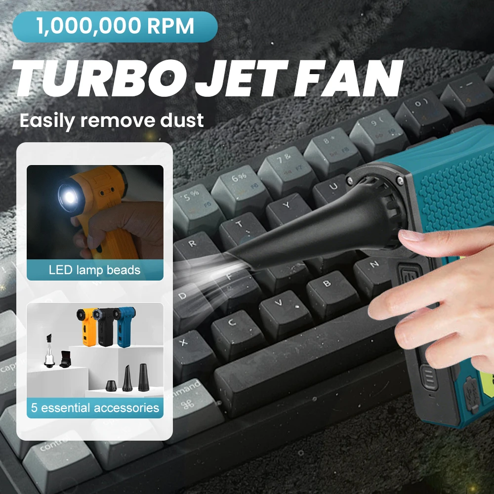 

New Violent Fan Rechargeable Air Blower With 4 Nozzles 1000000RPM Brushless Handheld Turbo Jet Fan Air Compressor Dust Cleaning