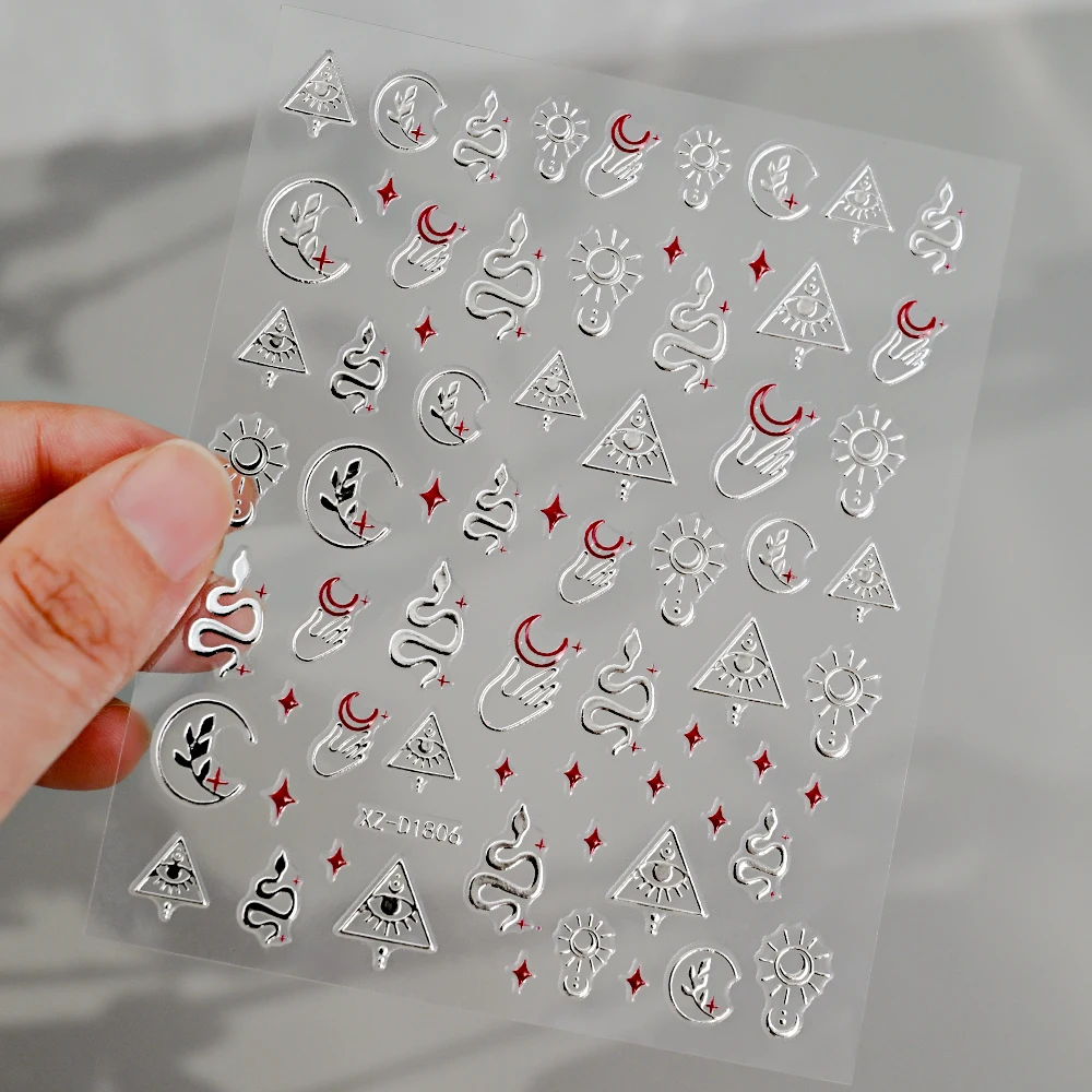ボヘミアン風メタリックネイルステッカー 5D シルバー ゴールド