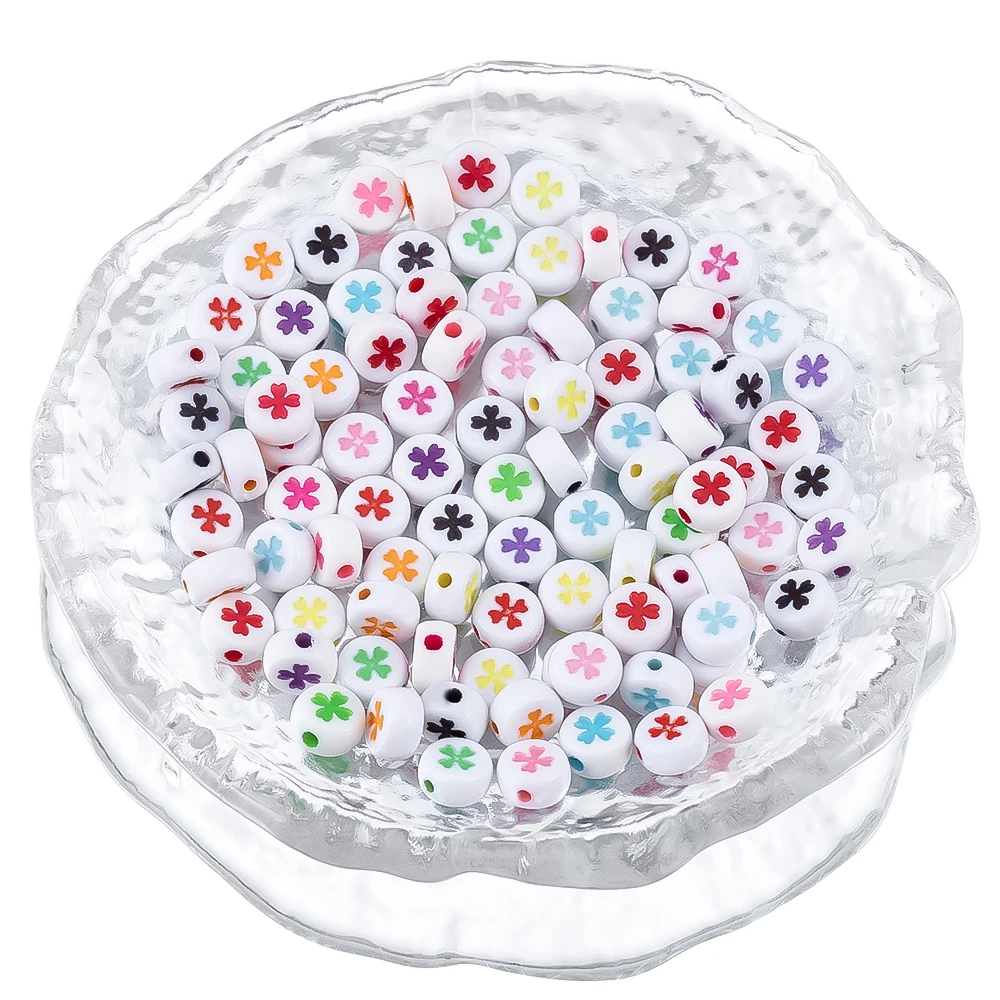 50Pcs 7mm Mix Color Acrylic Loose Spacer Beads Four Leaf Clover Beads For DIY Jewelry Making Bracelet Accessories Wholesale