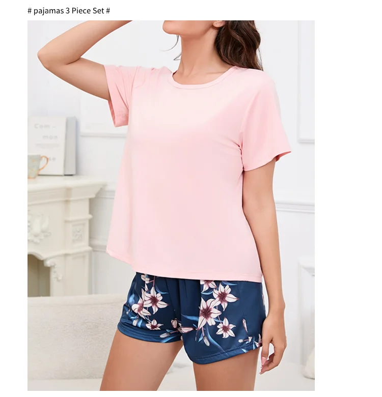 Damen-Pyjama, Heimanzug, weicher Komfort, Nachtwäsche, Loungewear, Herbst, Rundhalsausschnitt, Tops und Shorts, Pyjamahose, 3-teiliger Pyjama für Damen – Detail 11