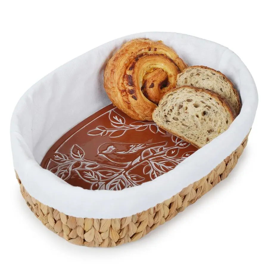 

Bread Warmer Basket with Stone, Tortilla Warmer, Water Hyacinth Bread Baskets for Serving, New Home Gift Basket